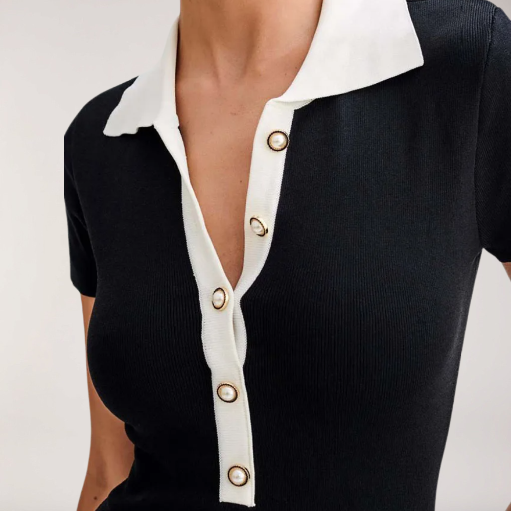 Polo Collar Button-Up Short Sleeve Maxi Dress
