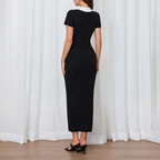 Polo Collar Button-Up Short Sleeve Maxi Dress