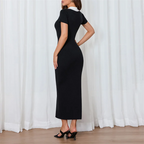 Polo Collar Button-Up Short Sleeve Maxi Dress