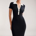 Polo Collar Button-Up Short Sleeve Maxi Dress