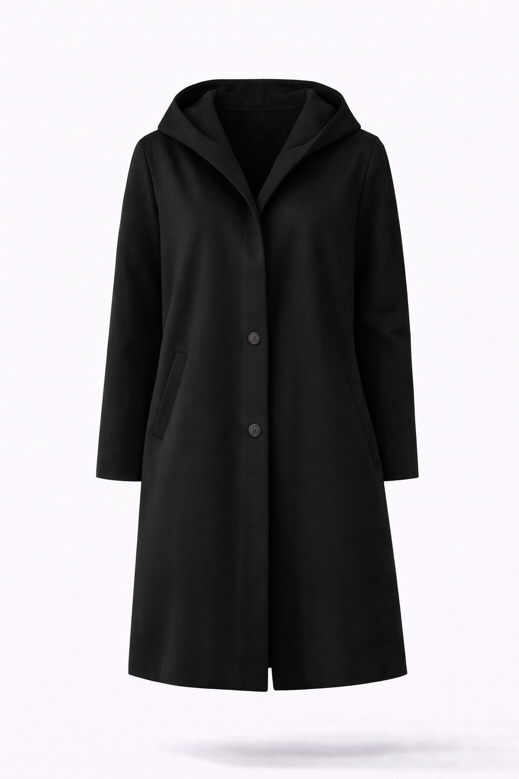 Mid Length Button Front Coat with a Relaxed Fit and Pockets