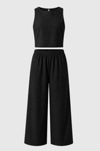 Two Piece Set with Flowing Fabric and Softly Tailored Shape