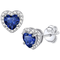 Sapphire-Look Heart Stud Earrings in White Gold Tone