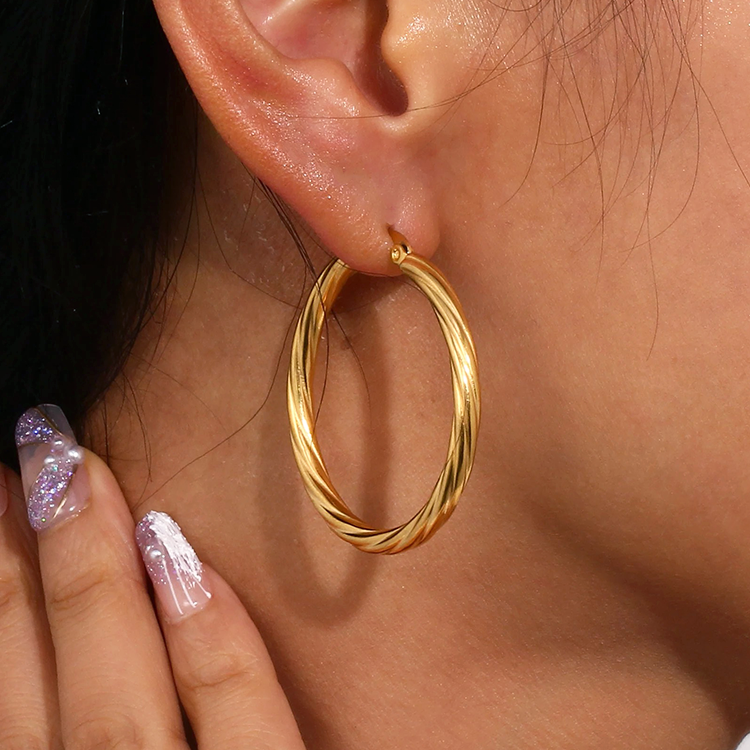 Twisted Gold-Tone Hoop Earrings, 40 mm