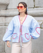 Tie-Front Blouse in Cotton with Gingham Heart Print