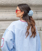 Tie-Front Blouse in Cotton with Gingham Heart Print