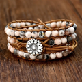 Rhodonite Flower Wrap Bracelet in Soft Pink Tones