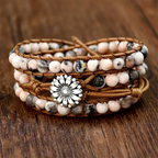 Rhodonite Flower Wrap Bracelet in Soft Pink Tones