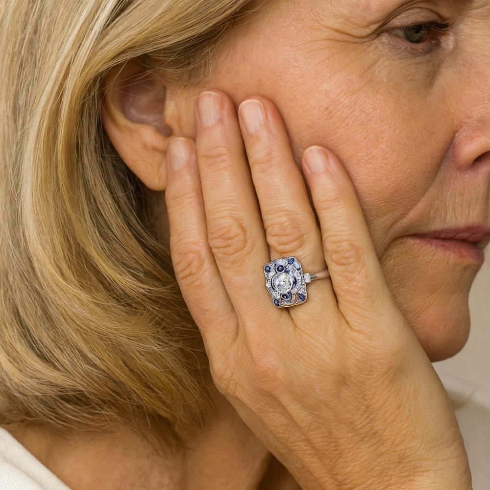 Vintage-Style Silver-Tone Ring with Blue Zirconia