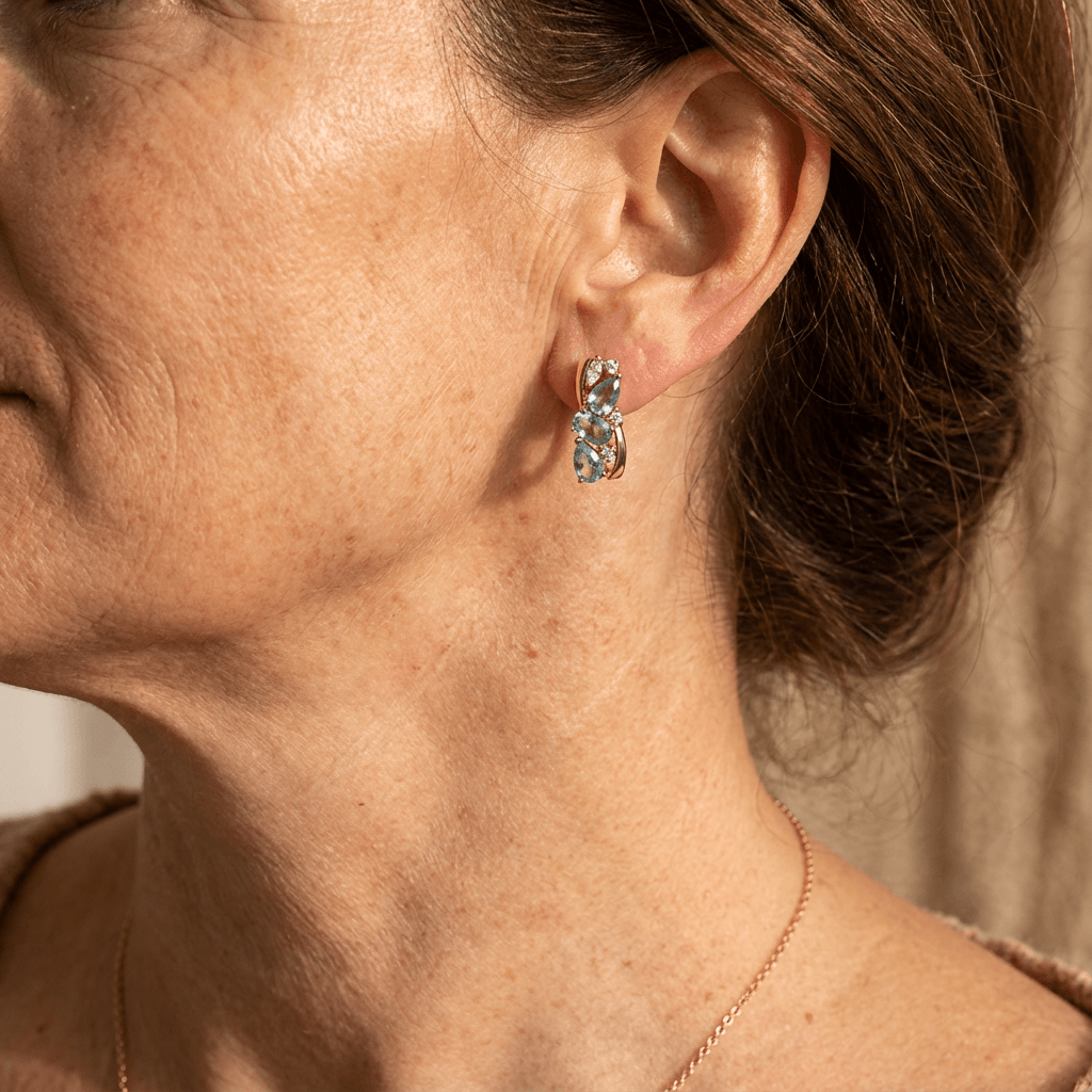Blue Zirconia Earrings in Gold Tone