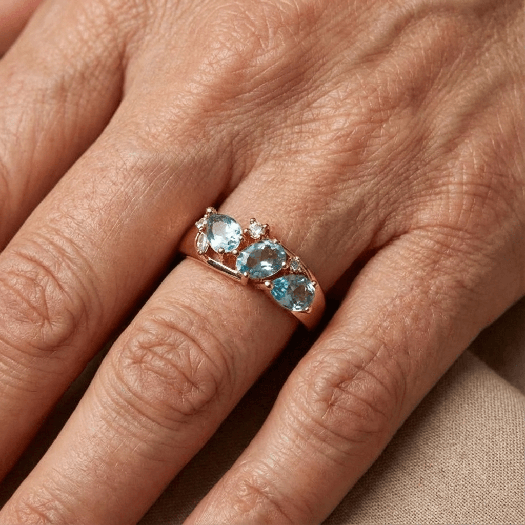 Blue Zirconia Ring in Gold Tone