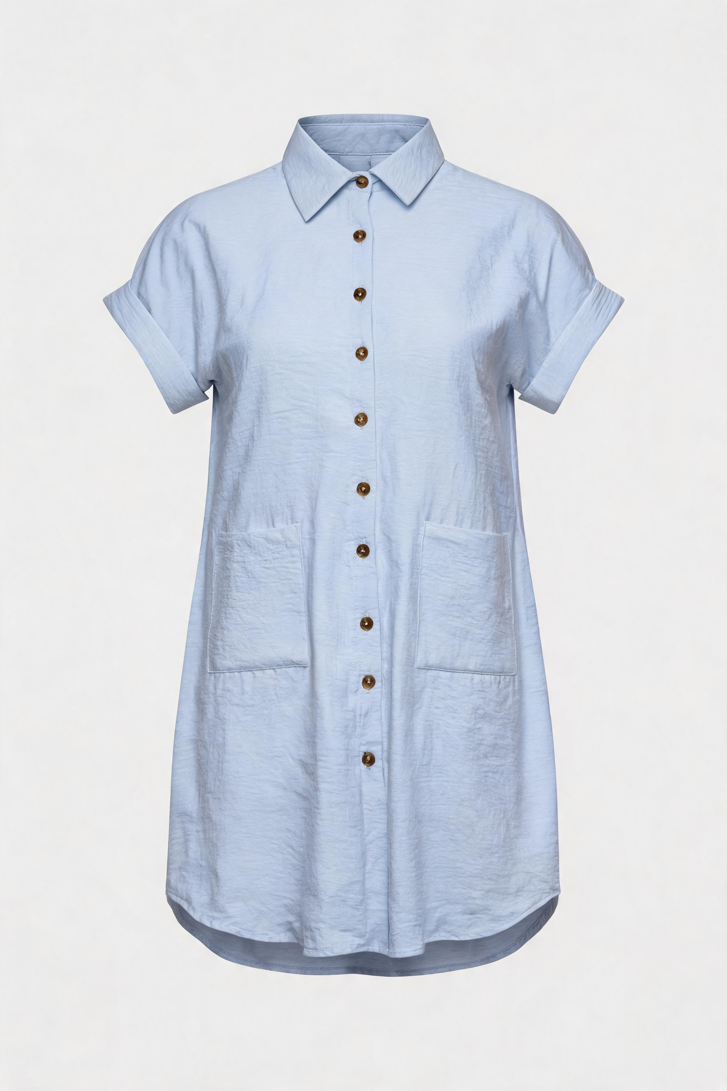 Lightweight Shirt Dress with Pockets and Cape Collar