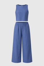 Two Piece Set with Flowing Fabric and Softly Tailored Shape