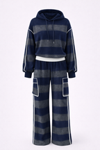 Checked Colour-Block Sweatshirt and Trousers Two-Piece Set