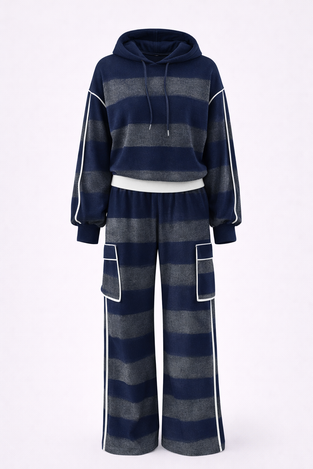Checked Colour-Block Sweatshirt and Trousers Two-Piece Set