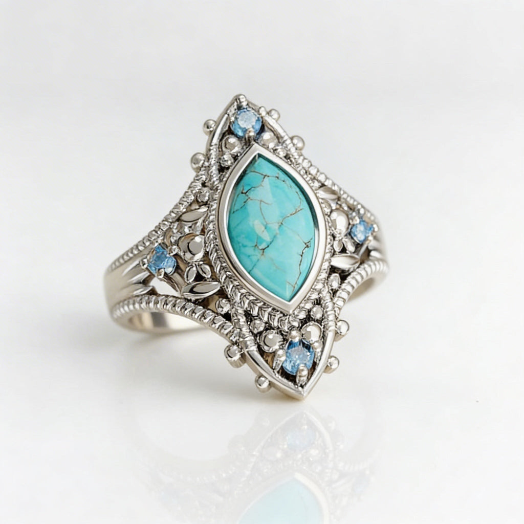 Bohemian Retro Blue Crystal Inlaid Turquoise Ring