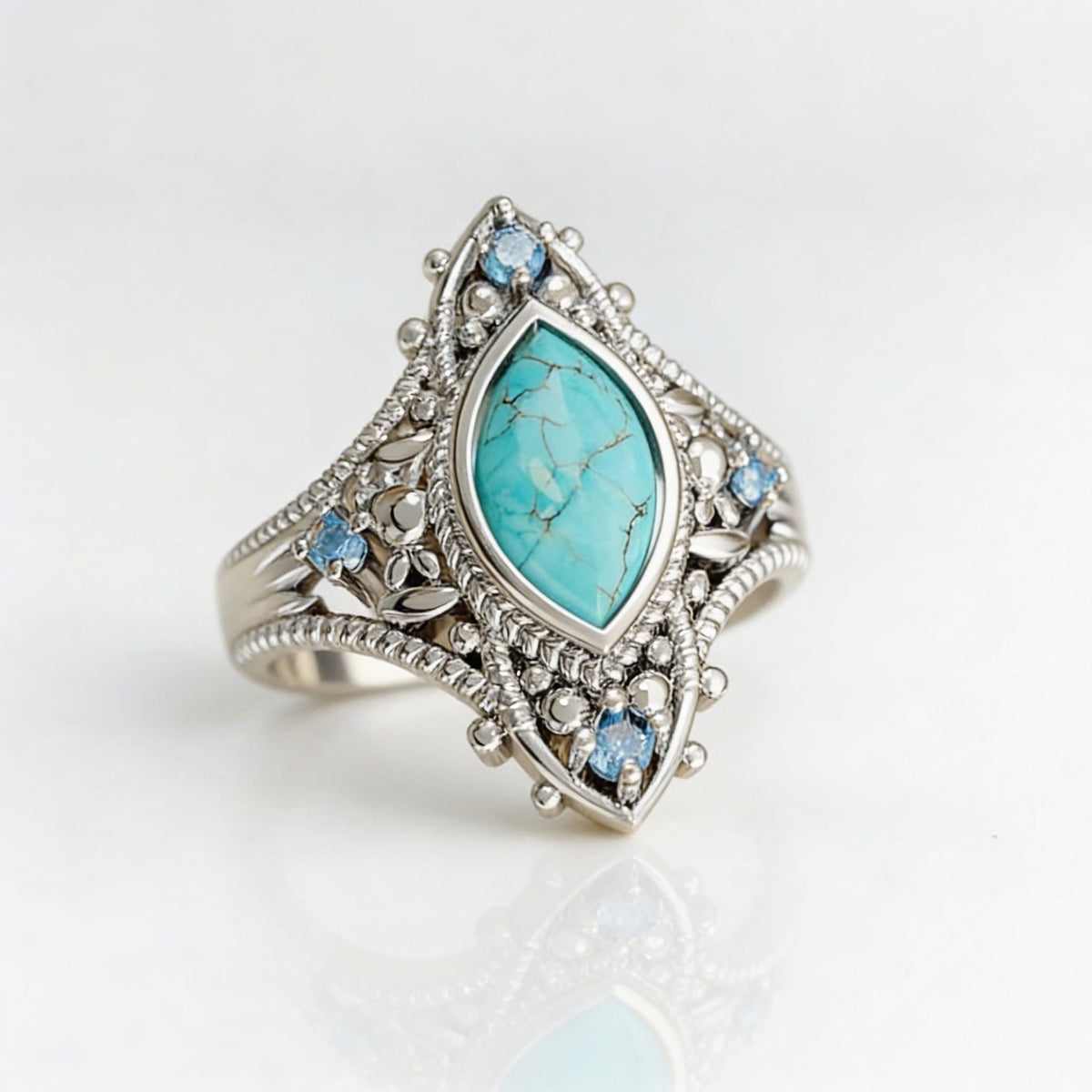 Bohemian Retro Blue Crystal Inlaid Turquoise Ring