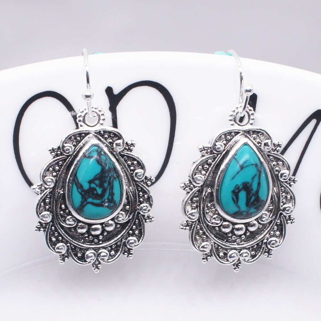 Bohemian vintage filigraan oorbellen met turquoise hanger