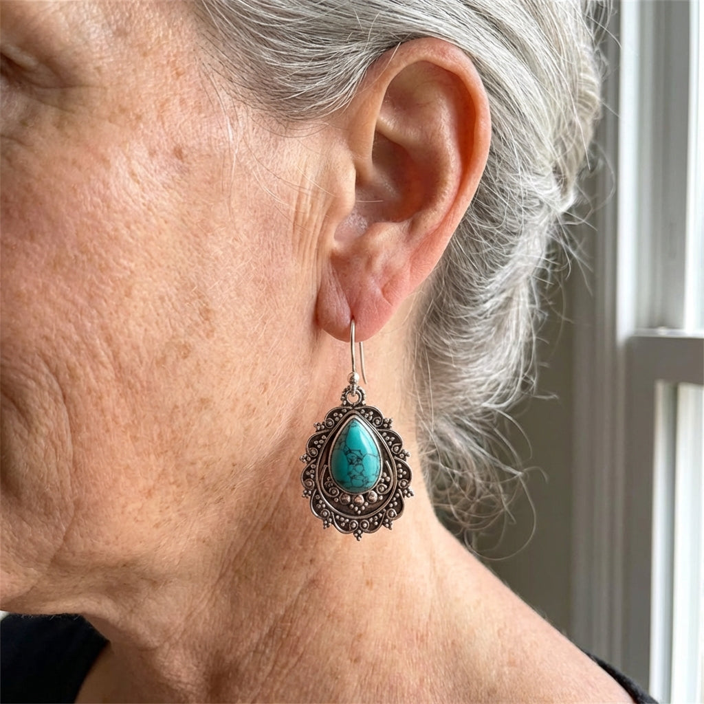 Bohemian vintage filigraan oorbellen met turquoise hanger