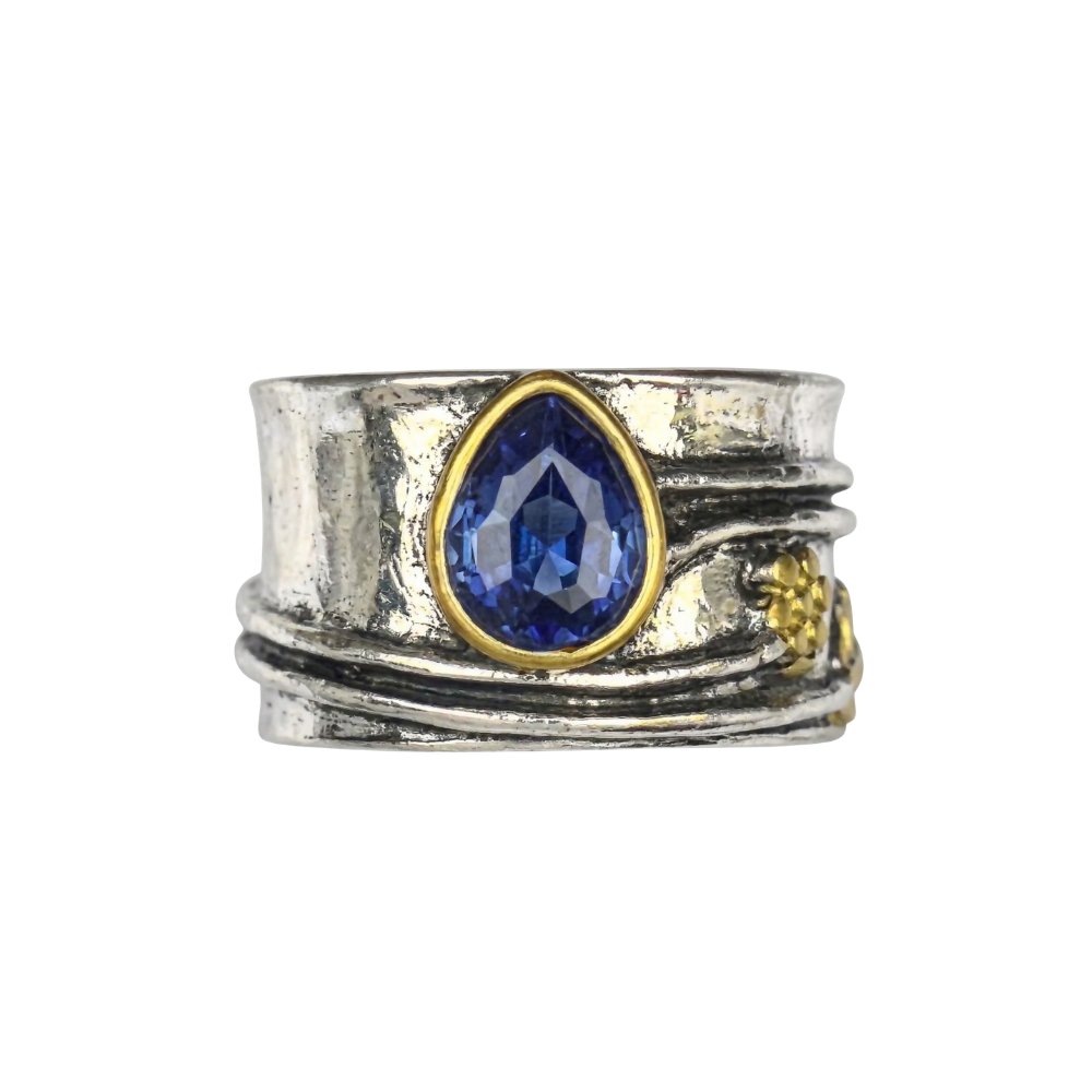 Bohemian Gemstone-Look Spinner Ring in White Gold Tone