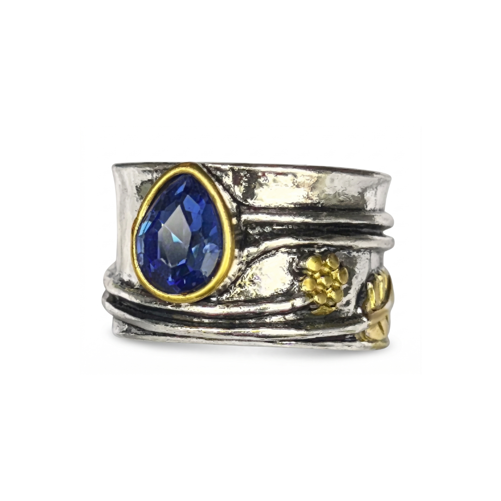 Bohemian Gemstone-Look Spinner Ring in White Gold Tone