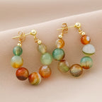 Boho Stone Bead Gold-Plated Hoop Earrings