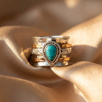 Turquoise-Look Two-Tone Spinner Ring with Wide Band