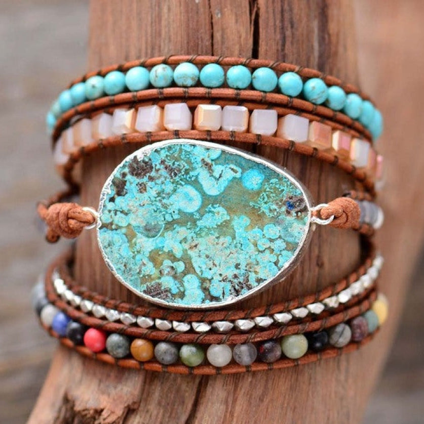 Handmade Ocean Jasper Leather Wrap Bracelet