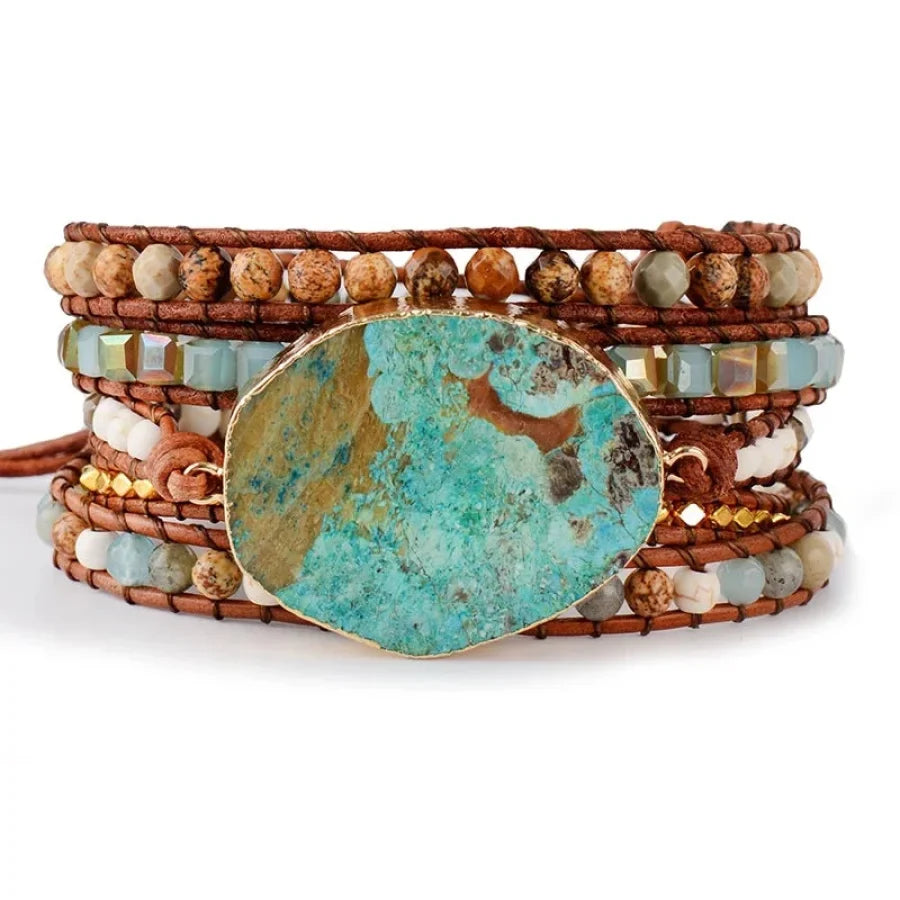 Handmade Ocean Jasper Leather Wrap Bracelet