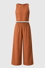 Two Piece Set with Flowing Fabric and Softly Tailored Shape