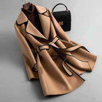 A-Line Brushed Coat with Contrast Piping and Waist Belt