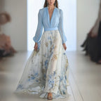 Long Sleeve V-Neck Maxi Dress With Waistband