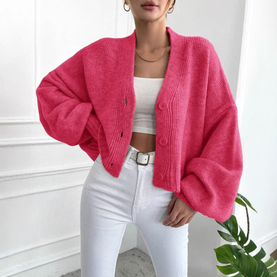 Cropped Cardigan with Lantern Sleeves for Easy Layering