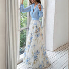 Long Sleeve V-Neck Maxi Dress With Waistband