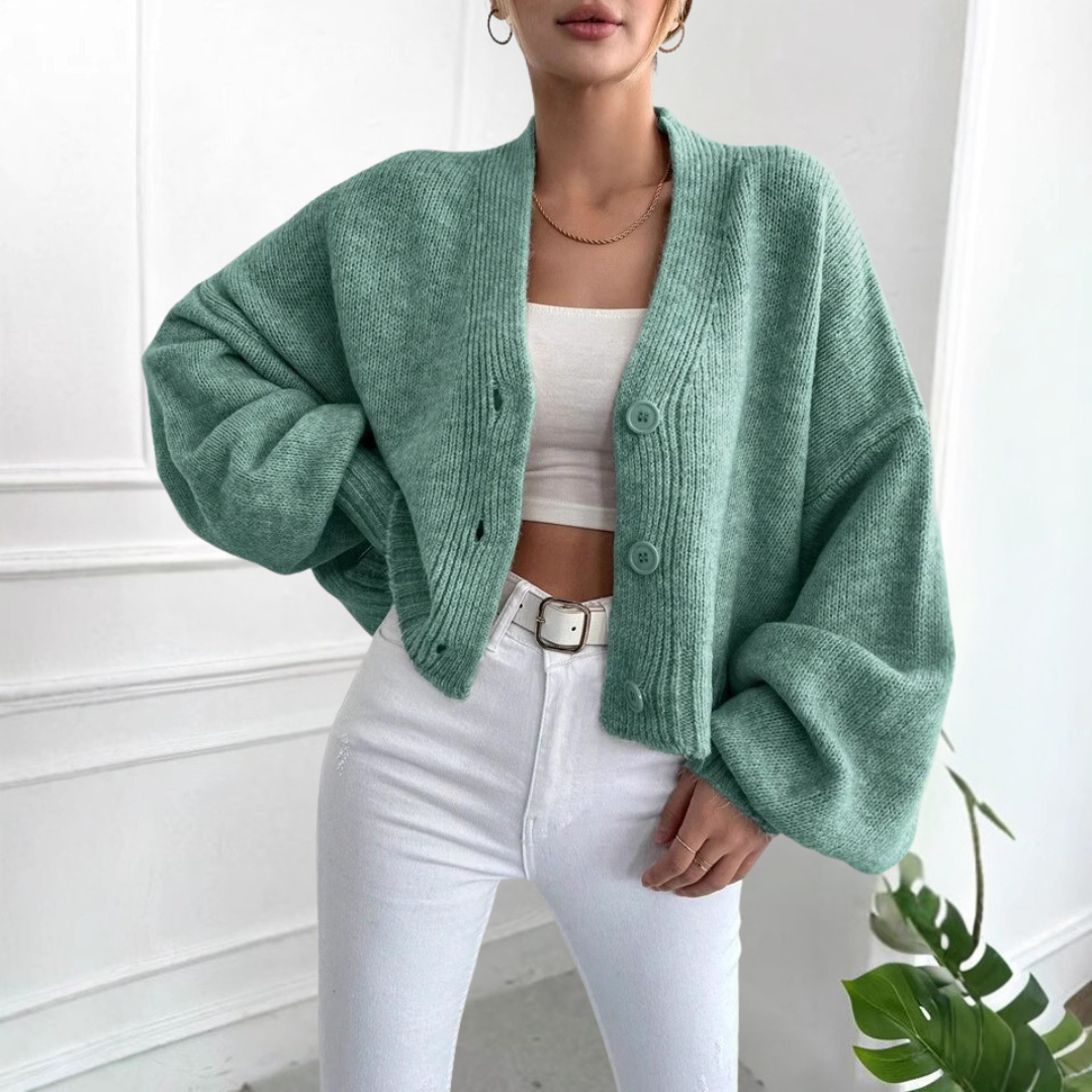 Cropped Cardigan with Lantern Sleeves for Easy Layering