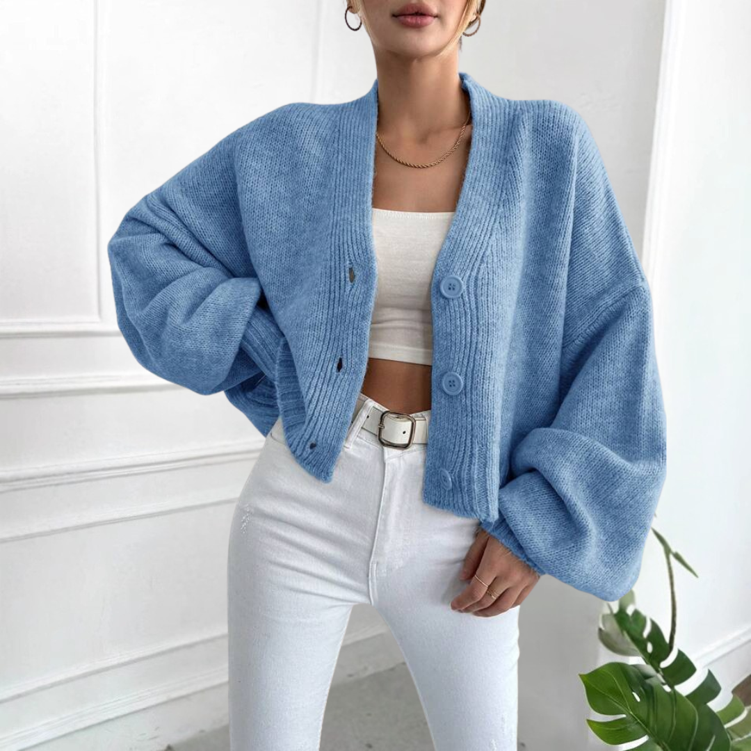 Cropped Cardigan with Lantern Sleeves for Easy Layering