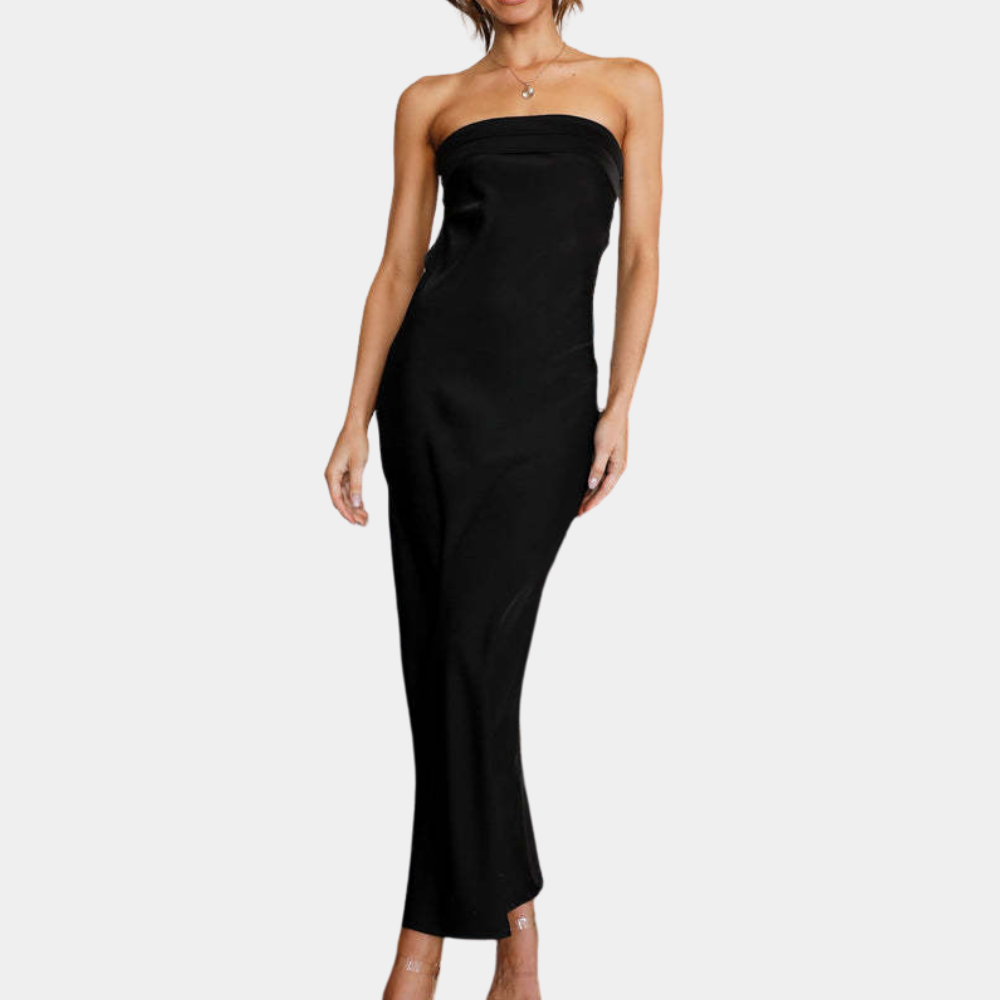 Strapless Open-Back Fitted Evening Maxi Dress