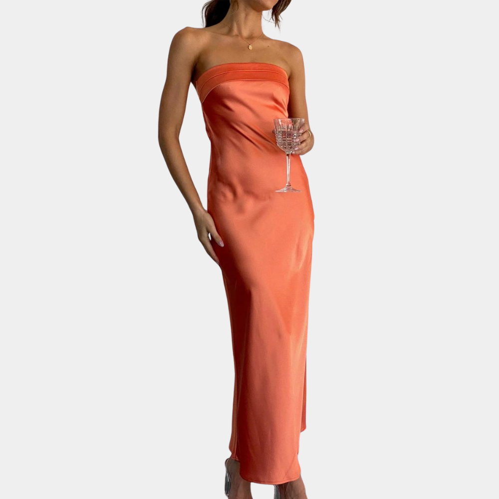 Strapless Open-Back Fitted Evening Maxi Dress