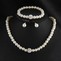 Pearl Necklace, Bracelet and Earrings Set with Crystal Clasp