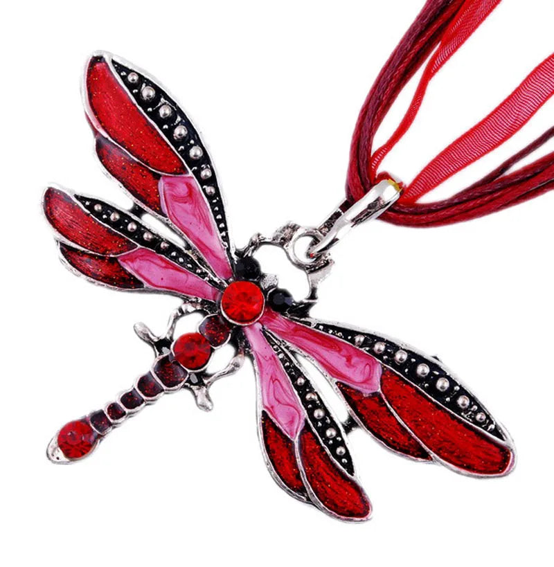 Crystal Dragonfly Pendant Necklace in Six Colours
