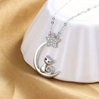 Sterling Silver Cat, Moon and Star Necklace