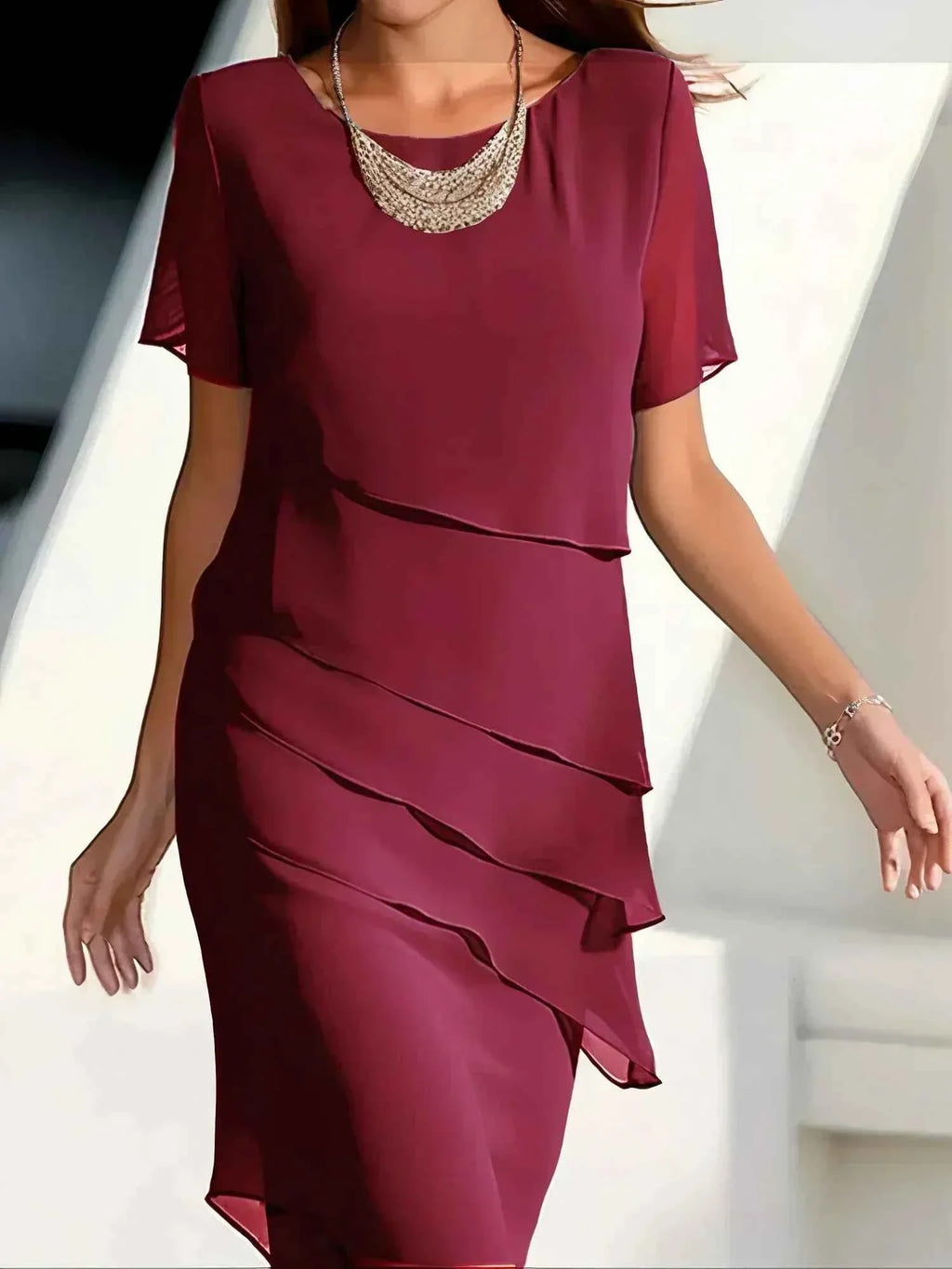 Layered Dress with a Softly Draped Waist-Skimming Shape
