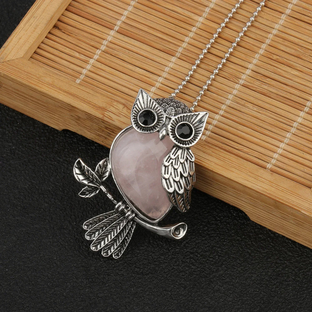 Crystal Owl Pendant Necklace in Many Stones