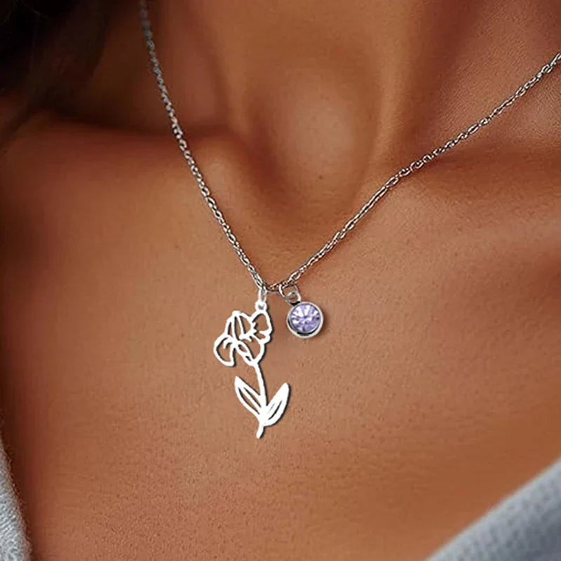 Personalised Birthstone and Birth Flower Necklace