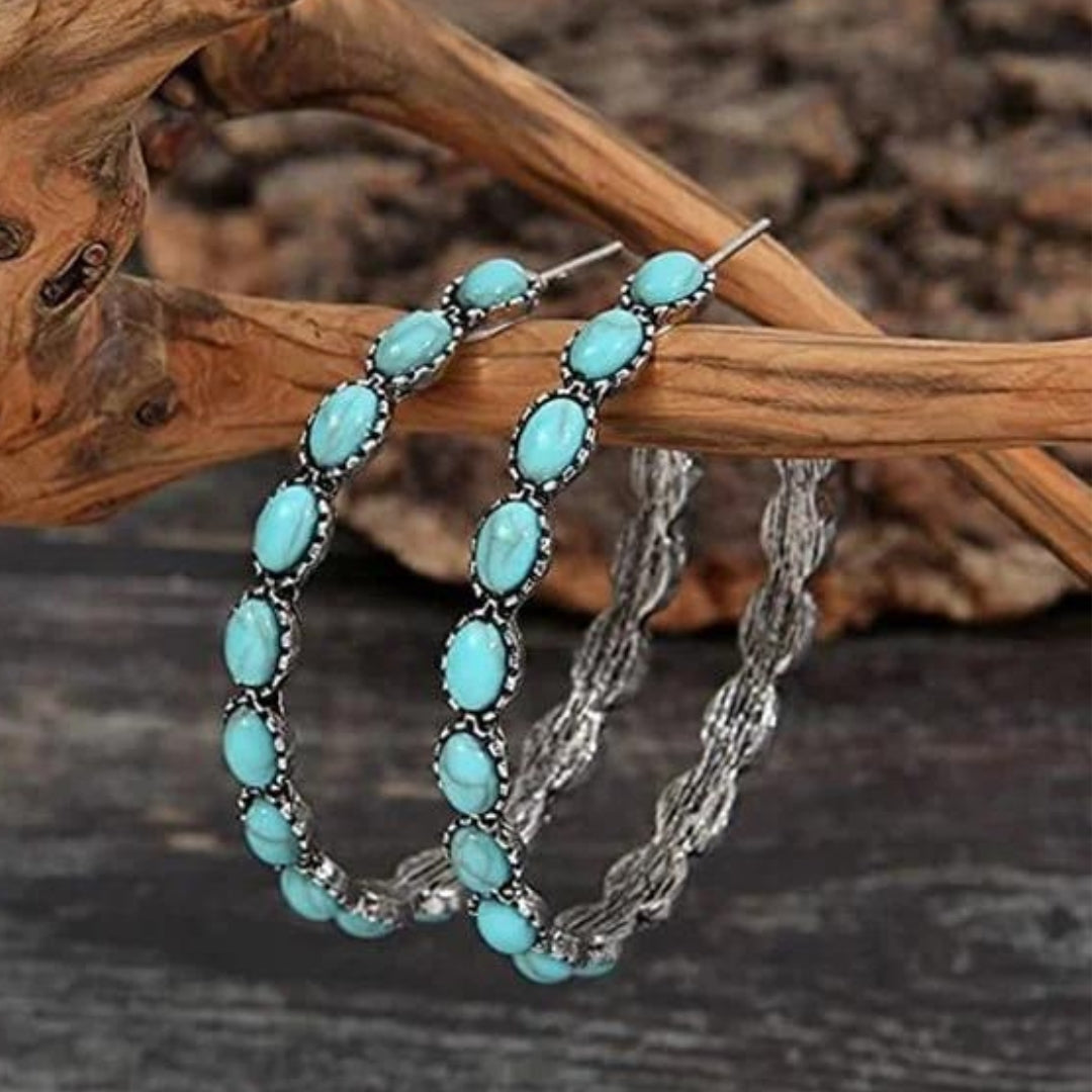 Vintage-Style Stone Hoop Earrings in Three Colours