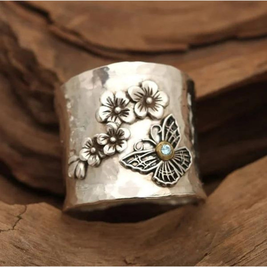 Bee, Flower and Butterfly Wide Band Ring