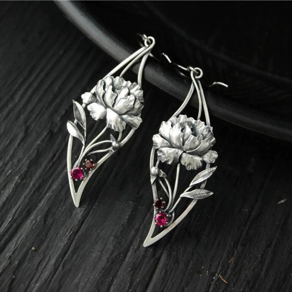 Boho kristallen bloemenoorbellen van sterling zilver
