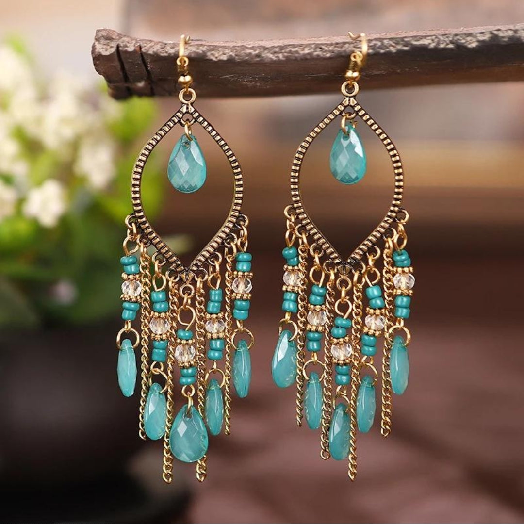 Blue Zirconia Boho Mandala Dangle Earrings
