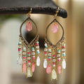 Cercei lungi boho mandala cu zirconiu roz