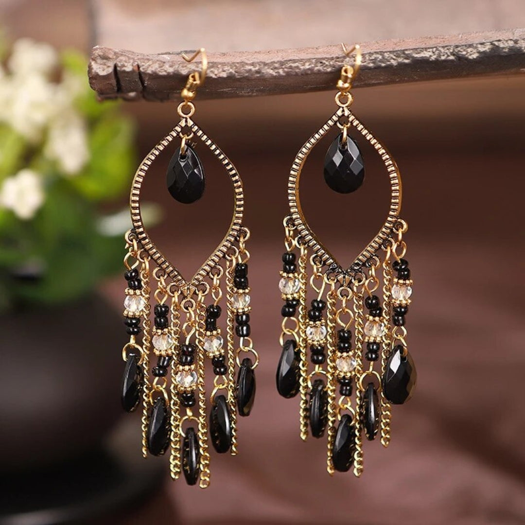 Black Zirconia Boho Mandala Dangle Earrings